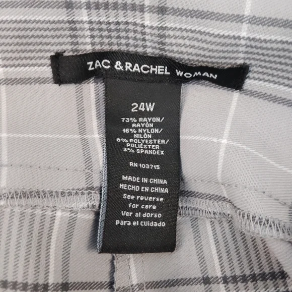Ultimate Fit Zac & Rachel Woman Grey/ Charcoal Plaid Pants 24W NWOT - Picture 5 of 5